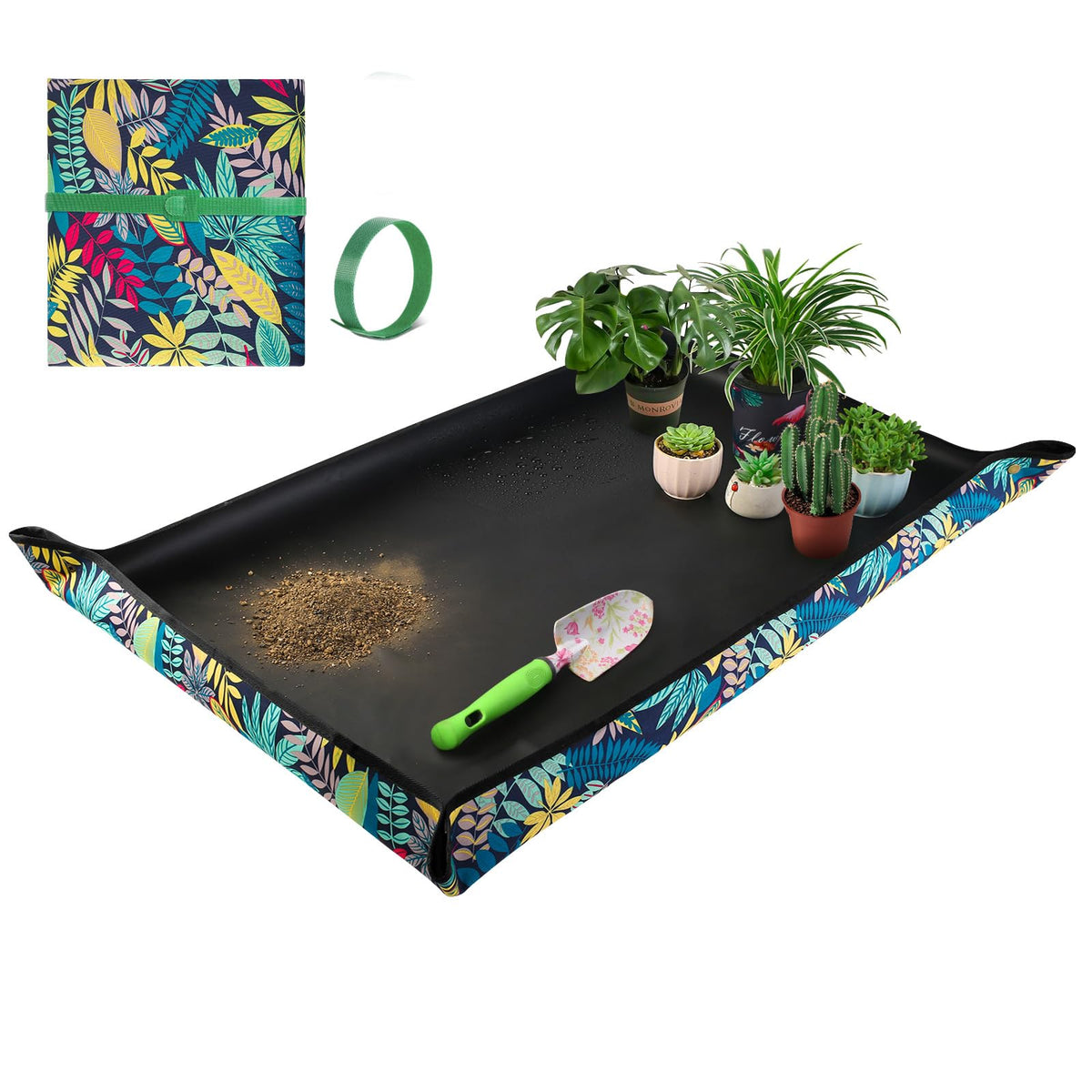 HNXTYAOB Extra Large Repotting Mat laid flat on the counter for mess-free handling.