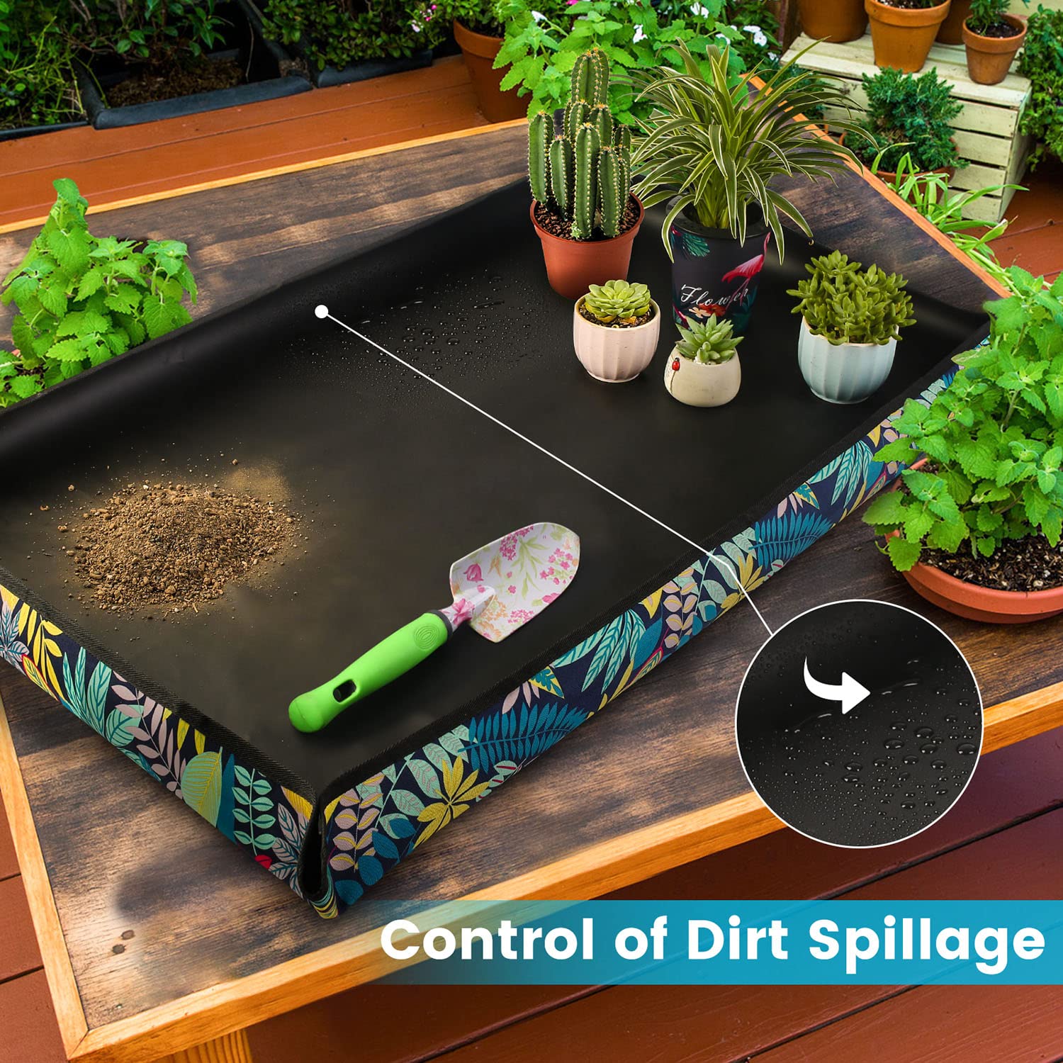 HNXTYAOB large mat supports indoor transplanting on a kitchen counter.