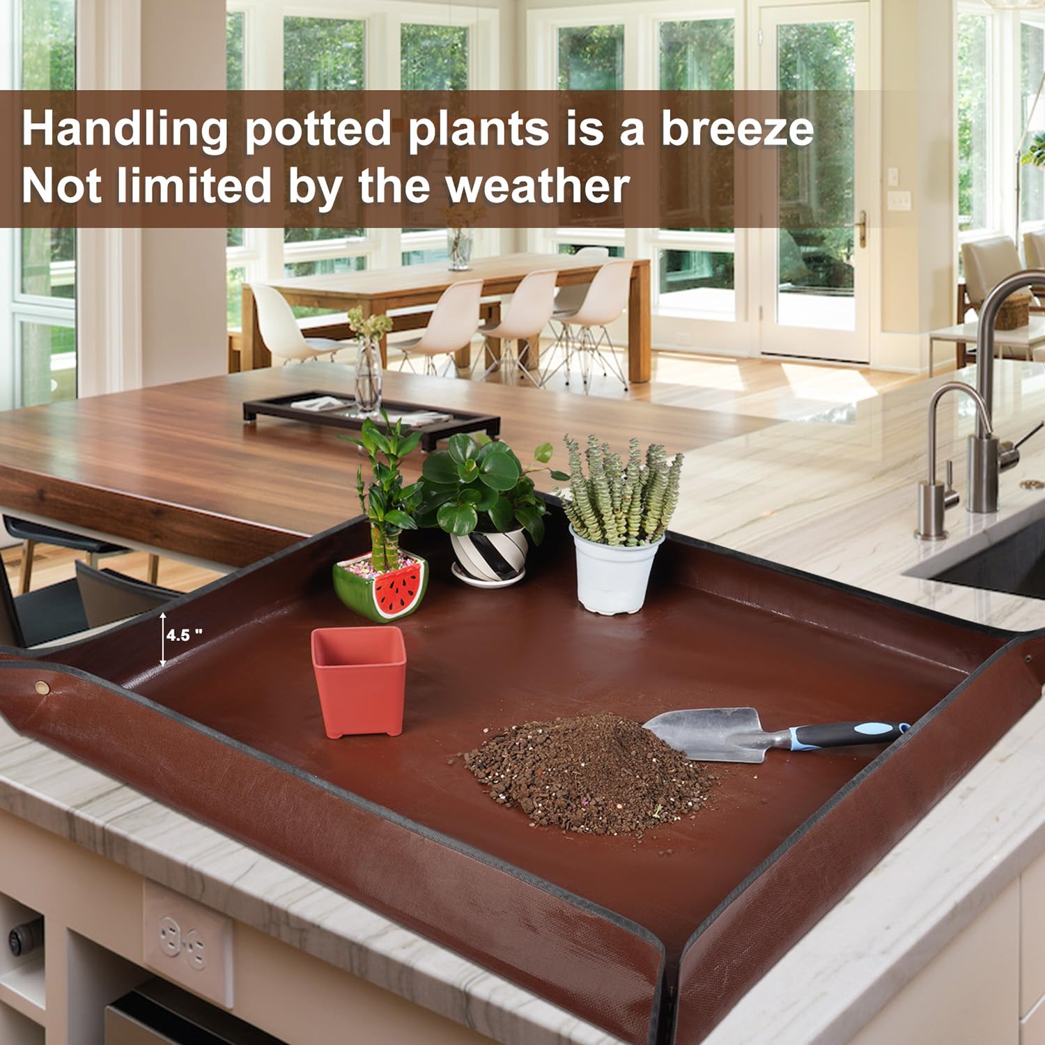 HNXTYAOB mat in use contains dirt during pruning and potting tasks.