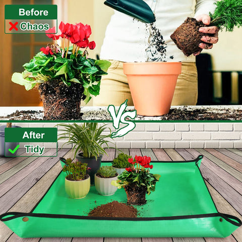 HNXTYAOB repotting mat folded roll-up demonstrating easy storage and portability.
