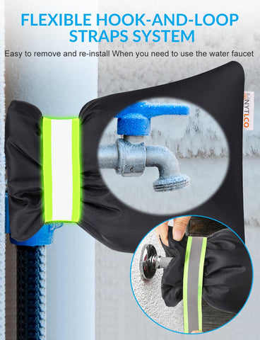 HNYTLCO faucet cover on a hose bib offers waterproof insulation for cold weather.