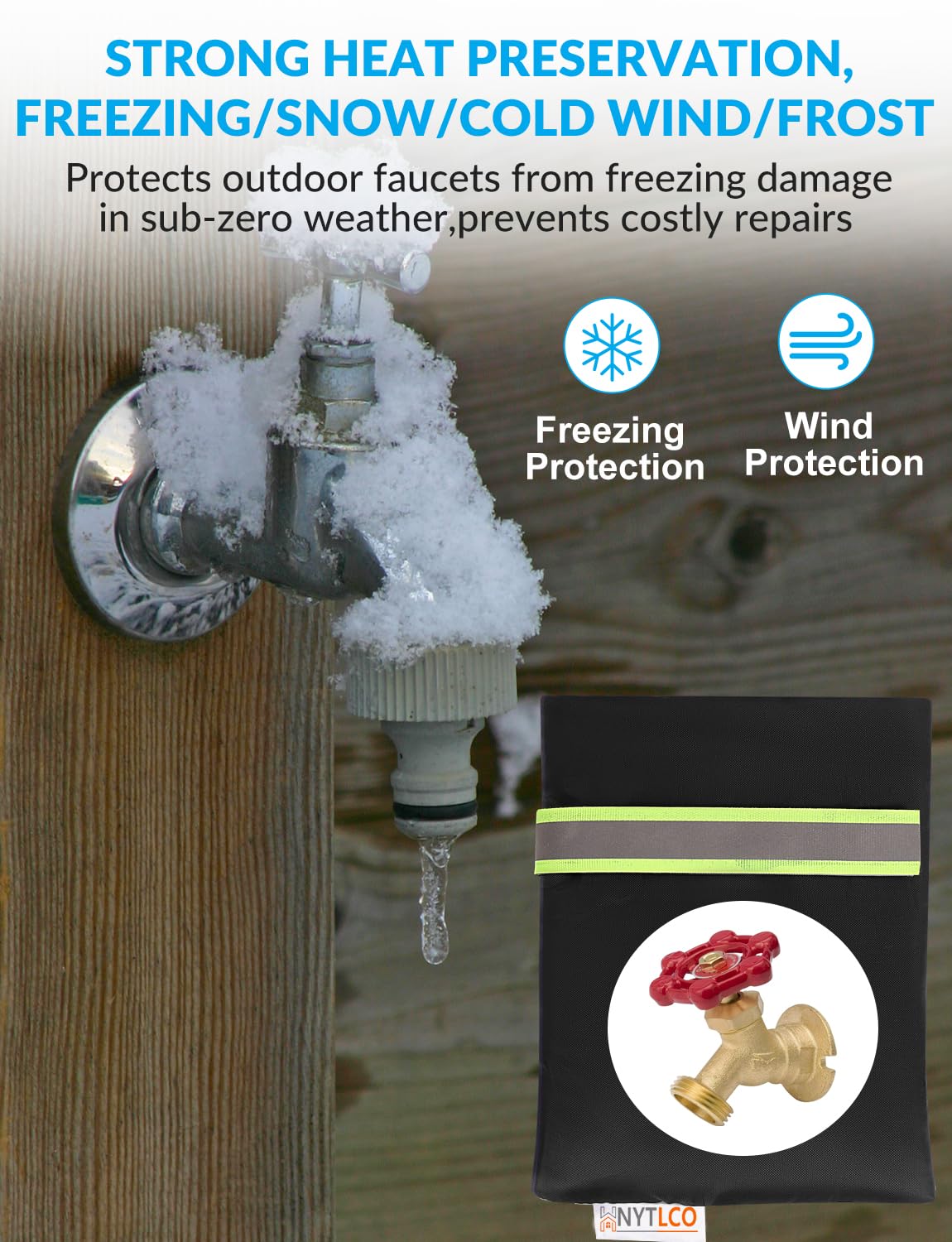 HNYTLCO insulated spigot cover protects exposed pipes and nearby walls.