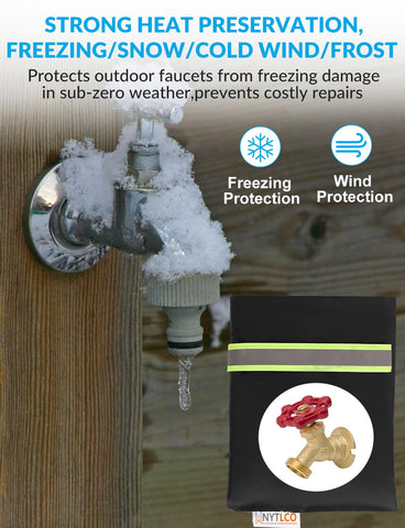 HNYTLCO insulated spigot cover protects exposed pipes and nearby walls.