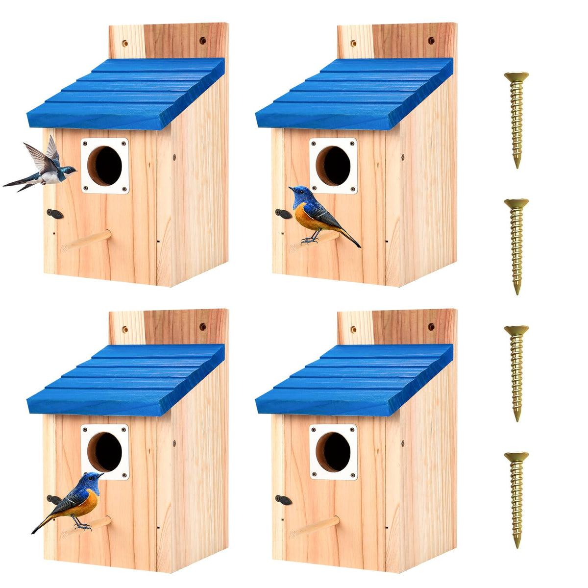 Hoamayya blue birdhouse 4-pack with predator guard for safe backyard nesting.
