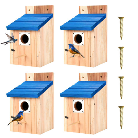 Hoamayya blue birdhouse 4-pack with predator guard for safe backyard nesting.