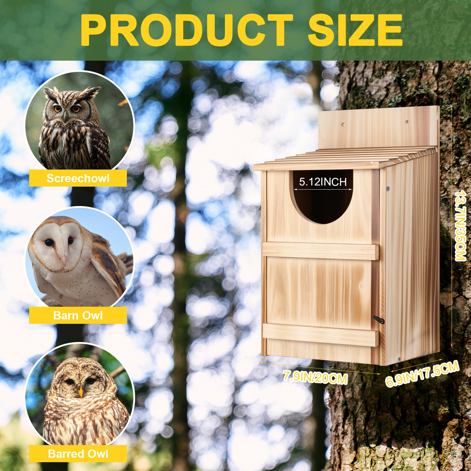 Hoomayya 5-inch entrance owl box helps deter larger predators