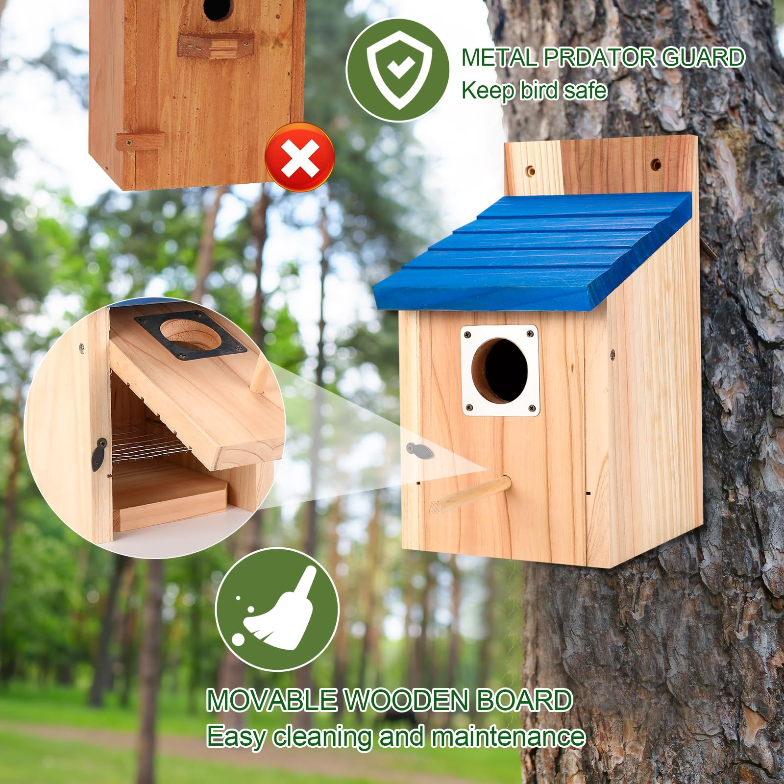 Hoamayya weatherproof wooden birdhouse withstands rain and sun for outdoor use.