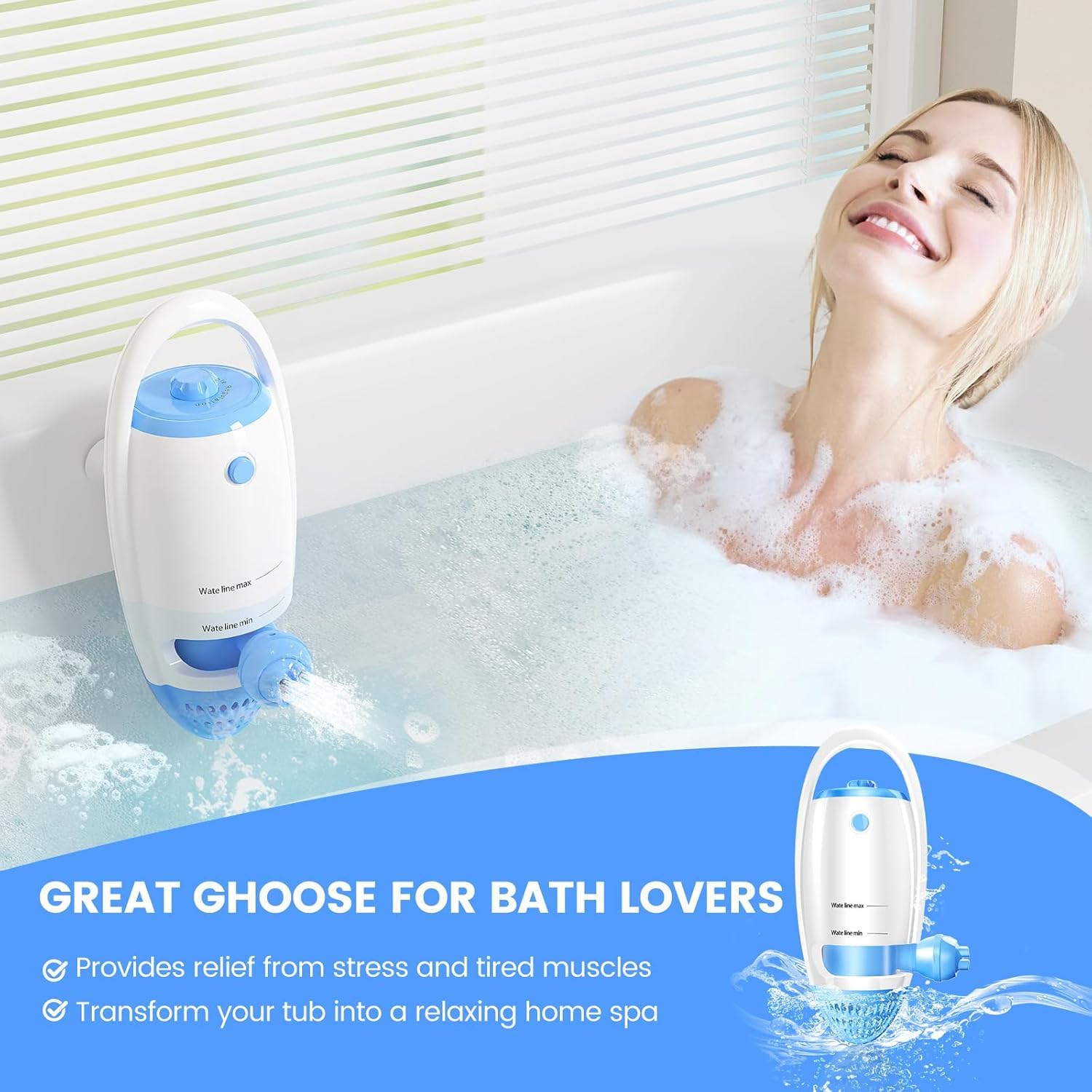 HOAWYEAH Bath Jet Spa adjustable nozzle and 150-degree direction control for personalized massage.