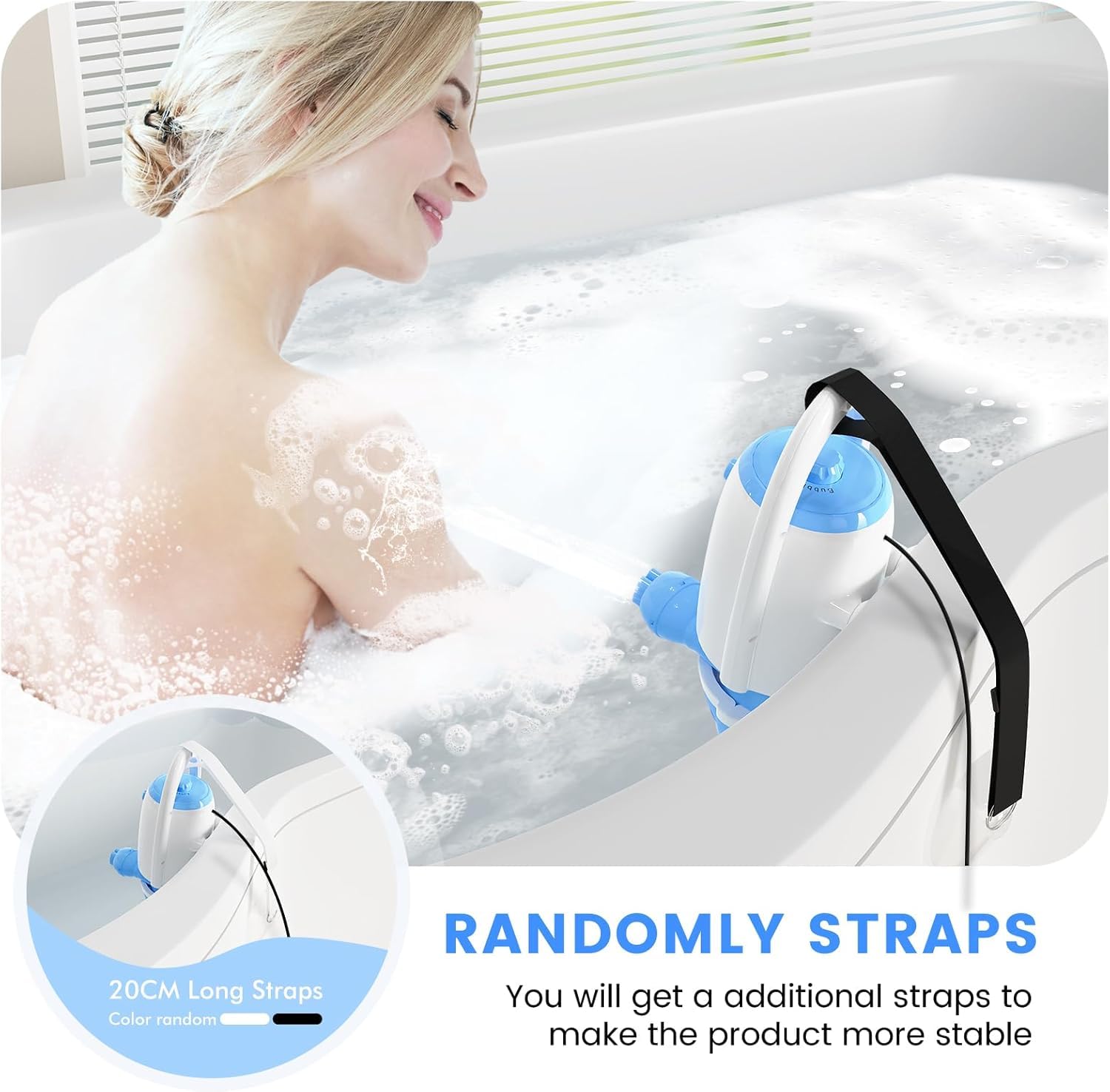 HOAWYEAH Bath Jet Spa strap and extra suction cups boost stability during use.
