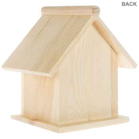 Hobby Lobby Woodpile Fun birdhouse, perch closeup for DIY crafting and display.