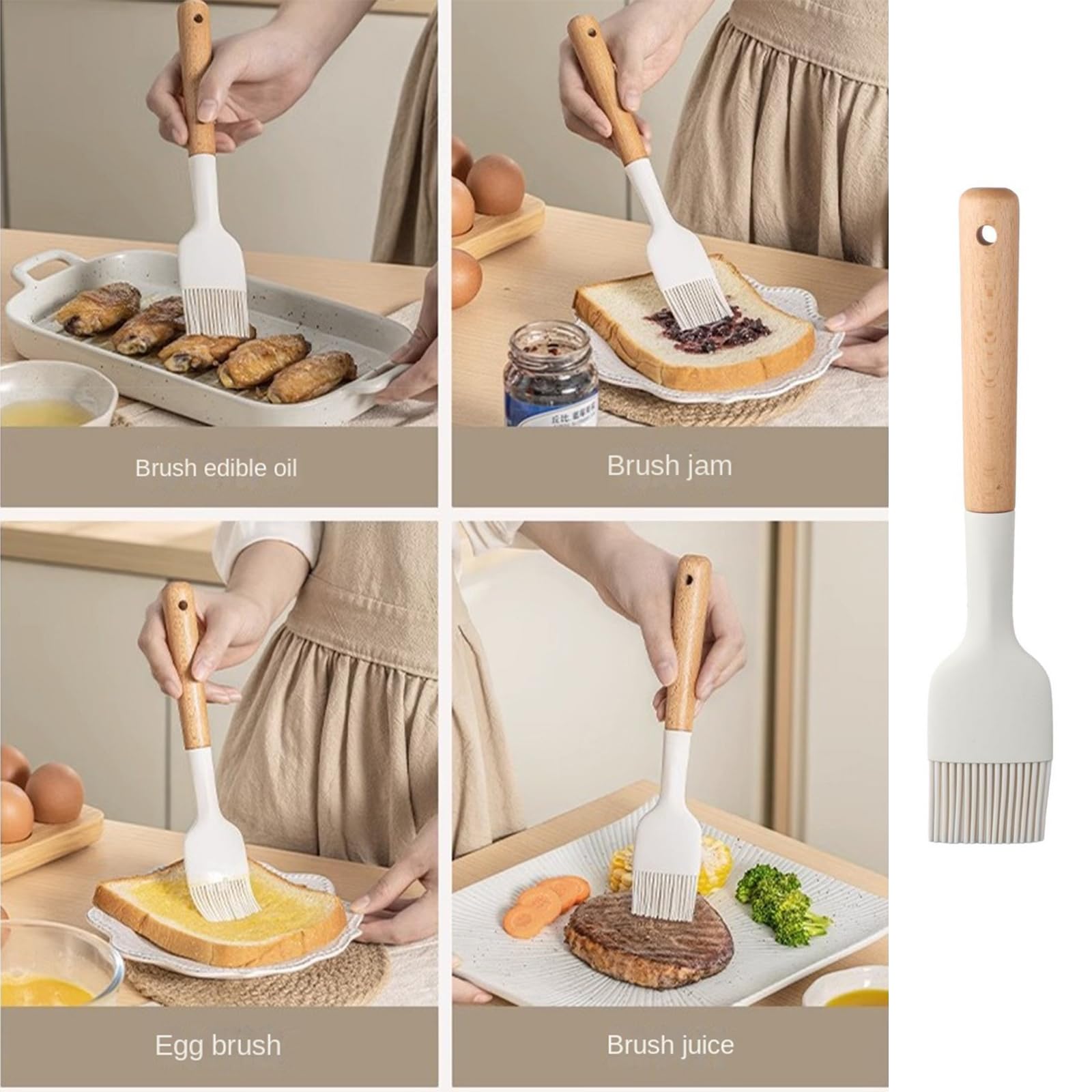HobbyMe basting brush with wooden handle for controlled sauce application on meats.