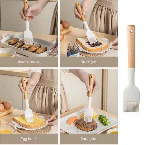 HobbyMe basting brush with wooden handle for controlled sauce application on meats.
