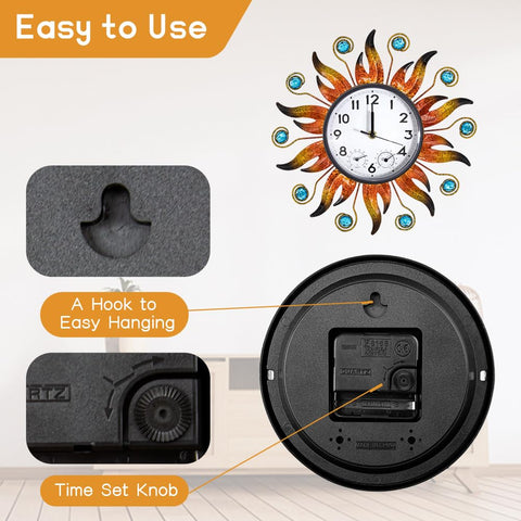 HOBYLUBY 13-inch metal-frame clock is ideal for patios and balconies.