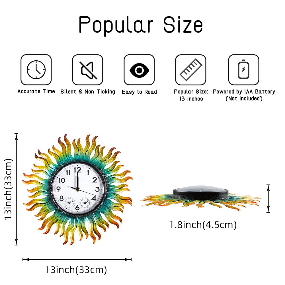 HOBYLUBY 13-Inch clock dial and thermometer shows time and temperature outdoors.