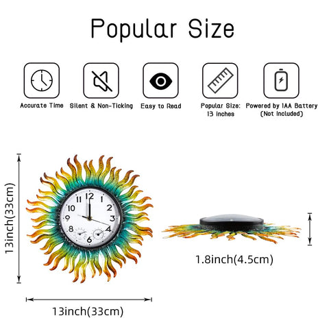 HOBYLUBY 13-Inch clock dial and thermometer shows time and temperature outdoors.