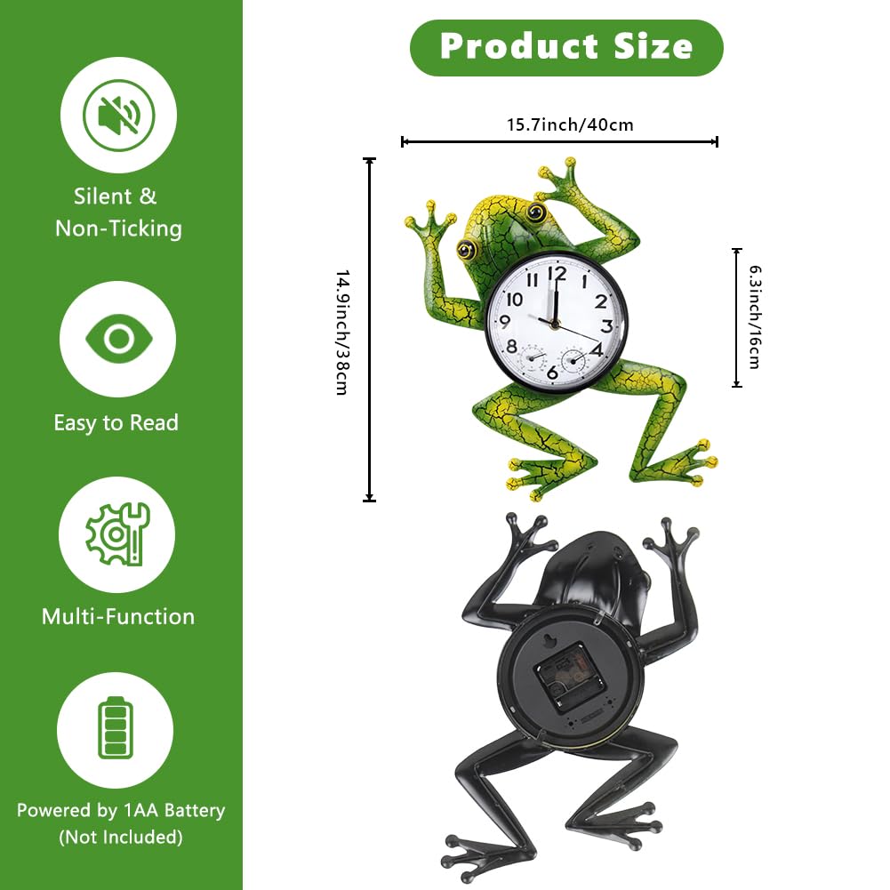 HOBYLUBY frog outdoor clock side view shows quiet no tick operation beside the garden.