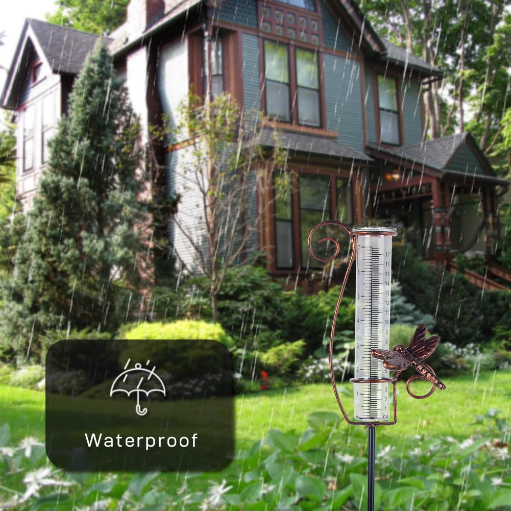 HOBYLUBY outdoor rain gauge adds dragonfly decor to your yard