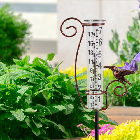 HOBYLUBY rain gauge features cast iron bird decor