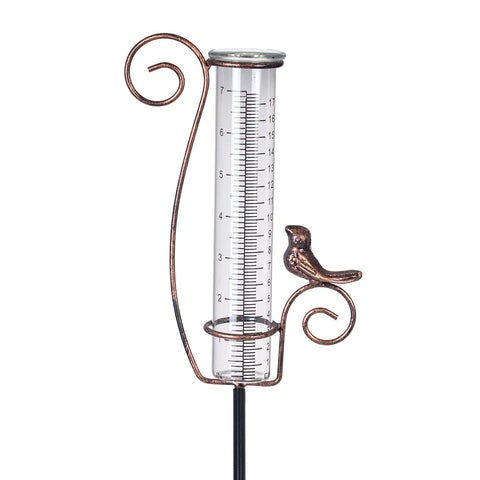 HOBYLUBY rain gauge with metal bird design for accurate backyard measurements