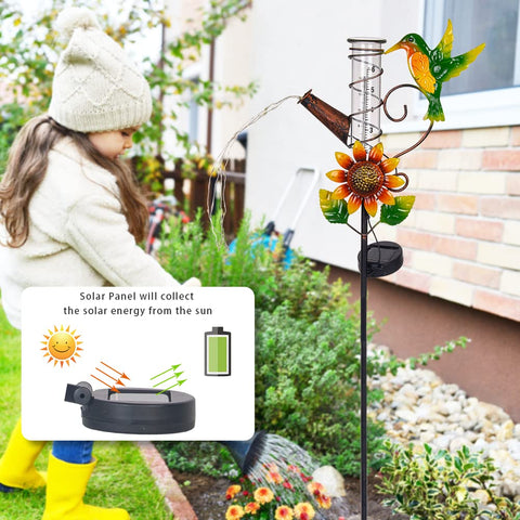 HOBYLUBY garden rain gauge for yard and patio complements paths and flowerbeds.