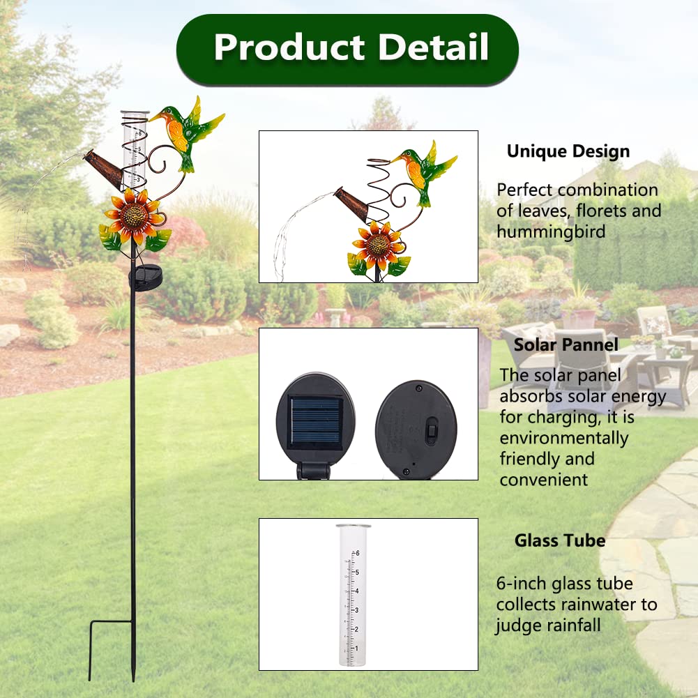 HOBYLUBY rust-proof metal rain gauge withstands outdoor weather while measuring rainfall.