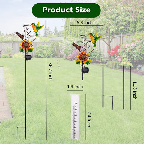 HOBYLUBY glass-tube solar rain gauge glows at night for subtle garden illumination.