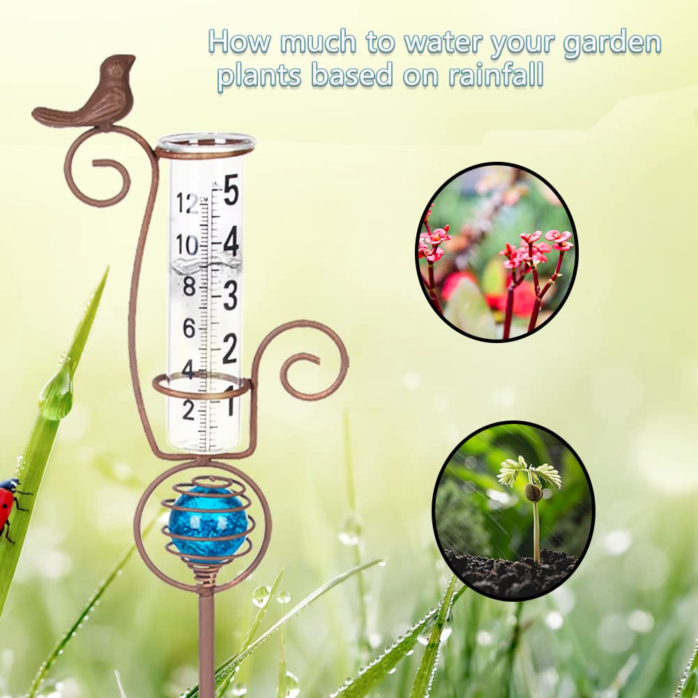HOBYLUBY decorative rain gauge doubles as a charming patio accent