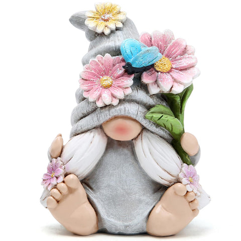 Hodao flower gnomes ornament grey woman figurine enhances garden charm.