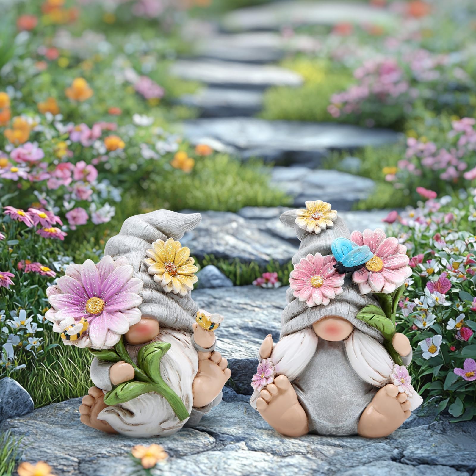 Hodao Spring Gnomes garden decor ideal for yard beds and flower borders.