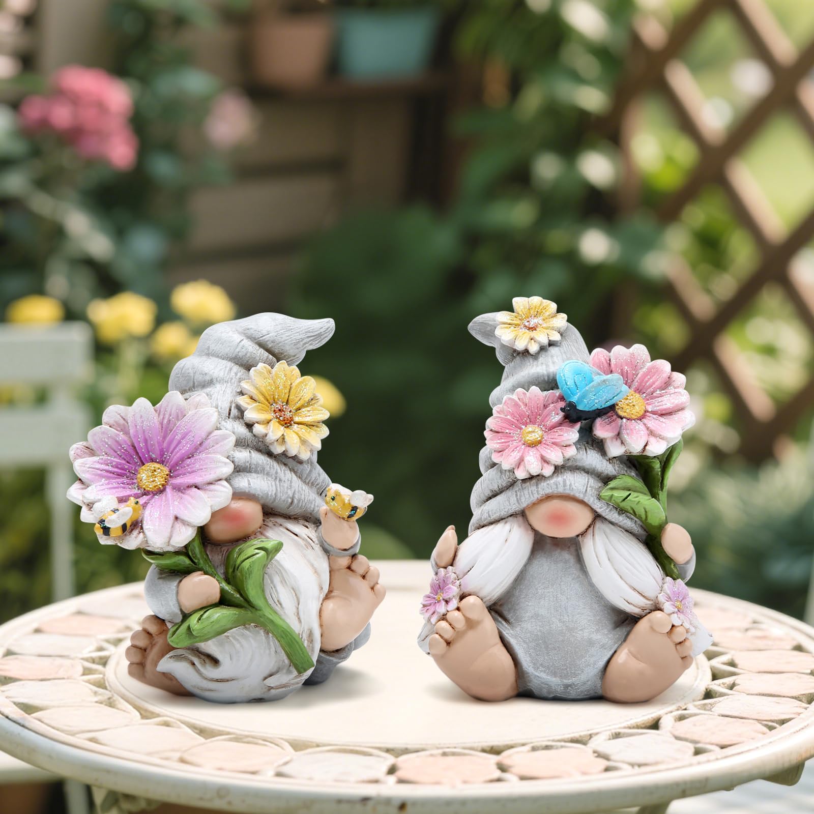 Hodao Spring Gnomes rustic charm perfect for shelves, tabletops, and tiered trays.