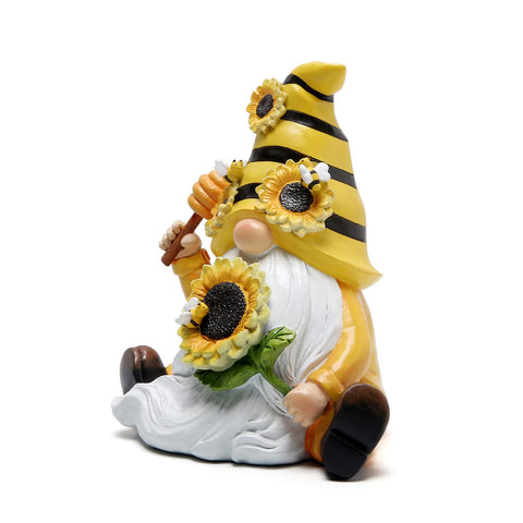 Hodao sunflower and honey dipper gnome adds playful garden flair.