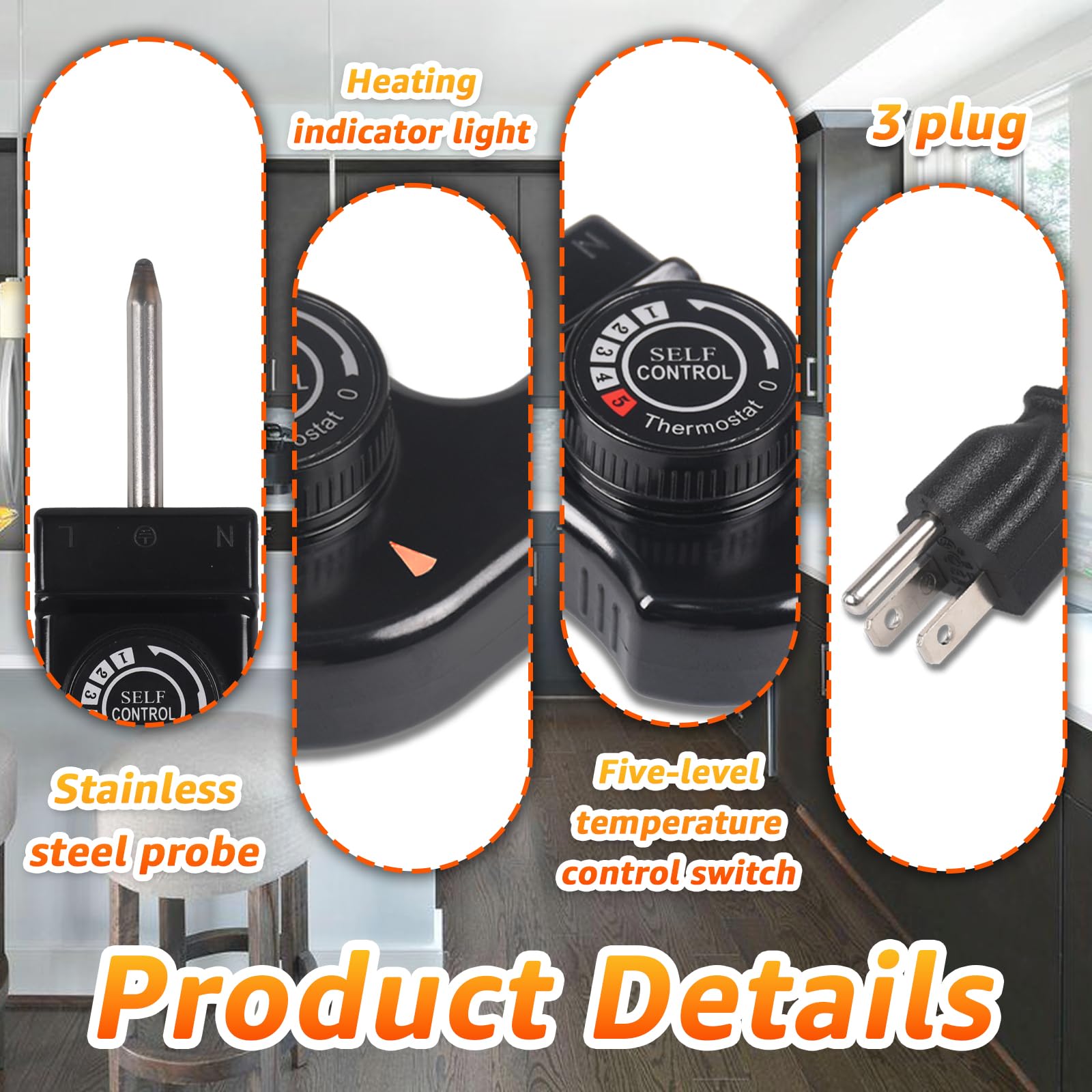 Hodeoo universal thermostat probe cord compatible with electric griddles for reliable temperature management.