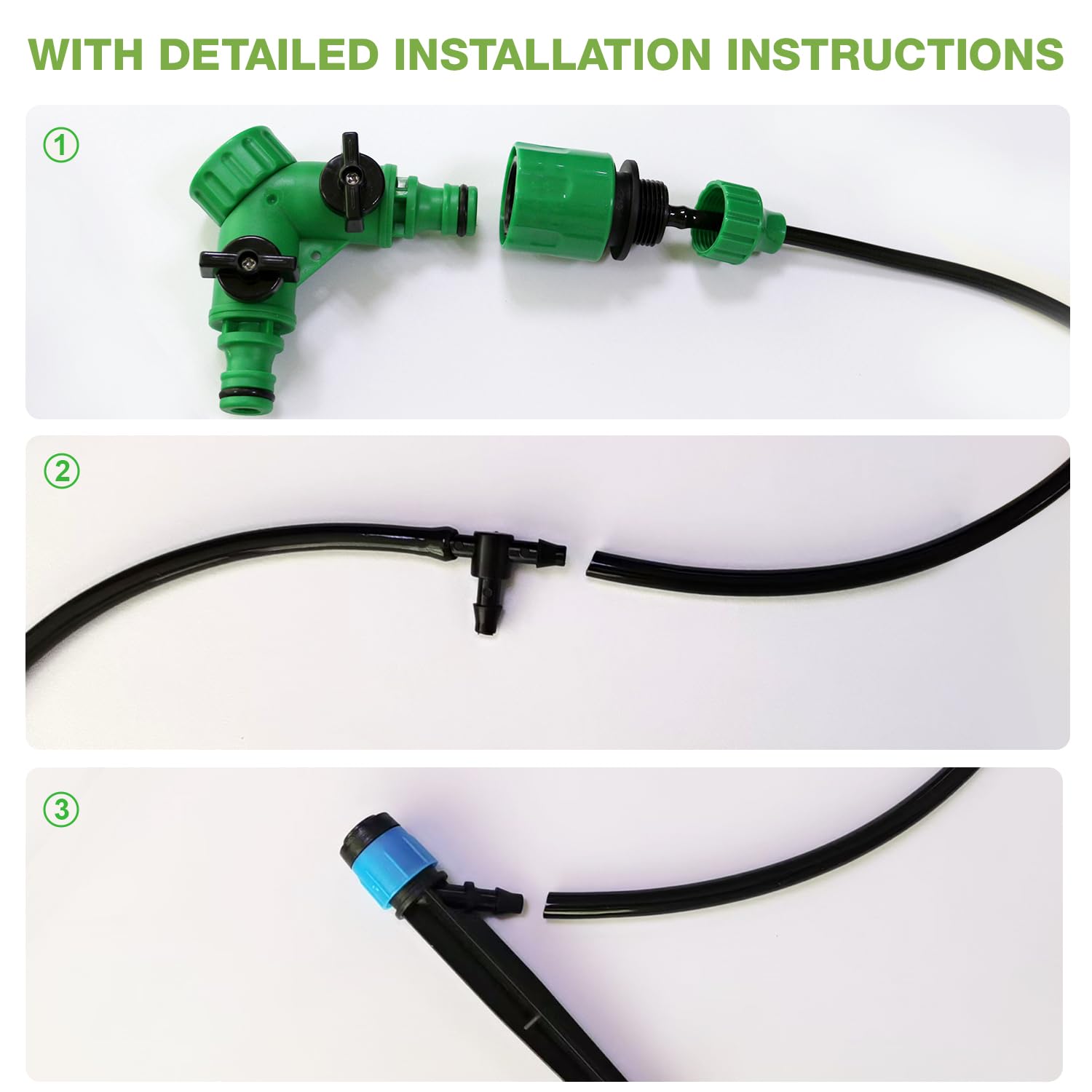 Hodiax tee splitters distribute water evenly across zones.