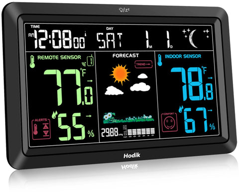 HODIK Weather Station 7.5-inch display shows indoor and outdoor temperature clearly.