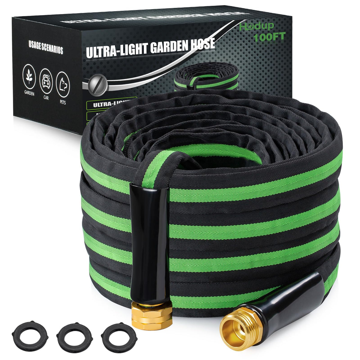HODUP 100ft lightweight garden hose ready for compact storage and easy watering.