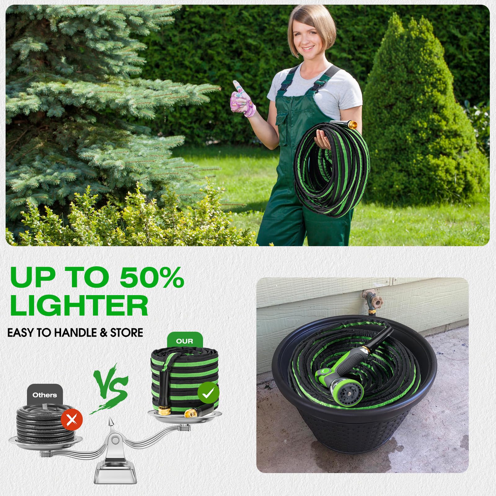 HODUP kink-free technology keeps water flowing smoothly during yard tasks.