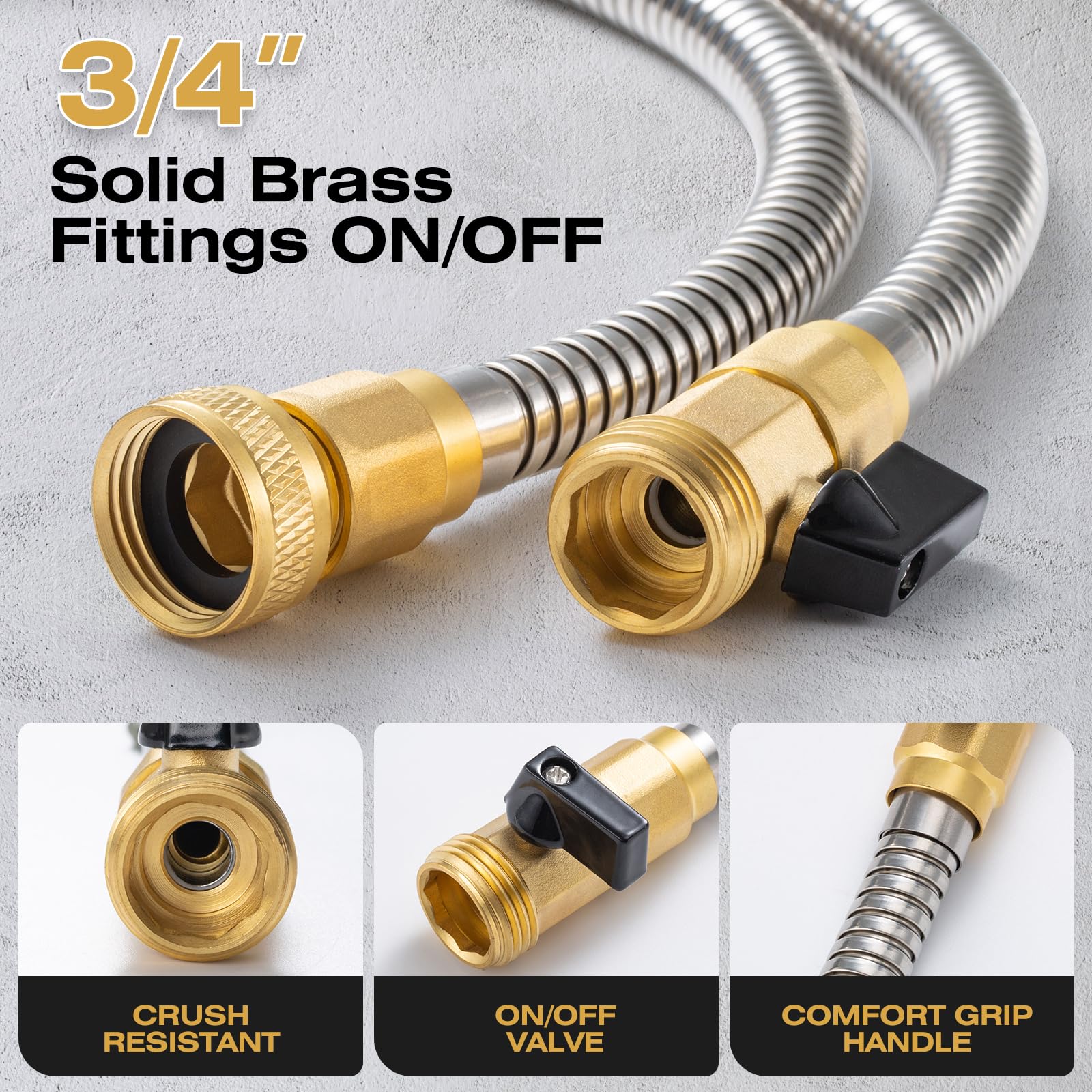 HODUP steel garden hose in use with water spray demonstrating flexibility