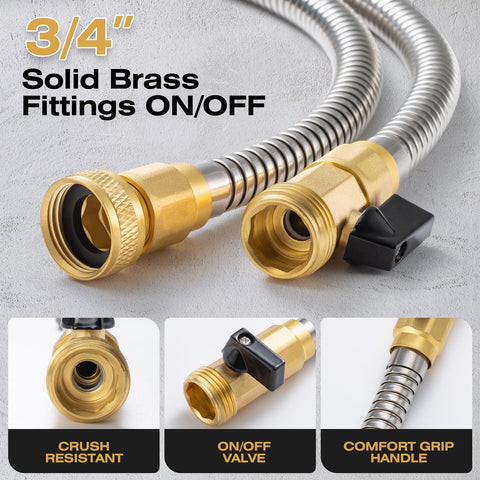 HODUP steel garden hose in use with water spray demonstrating flexibility