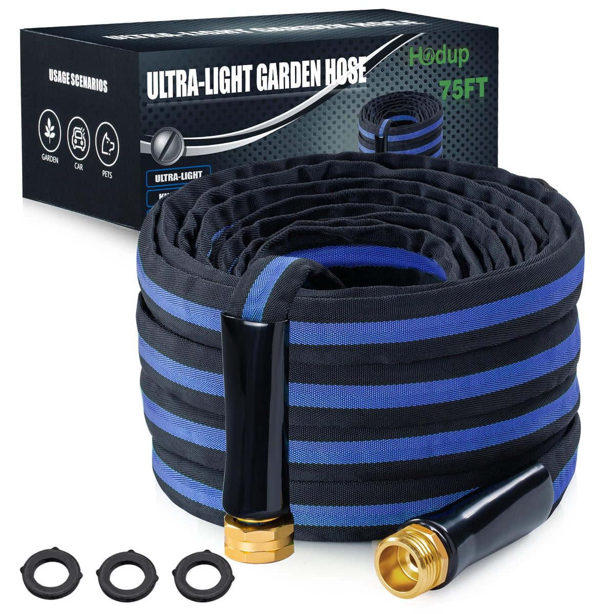 HODUP ultra-lightweight 75ft hose ready for easy carrying and quick yard watering.