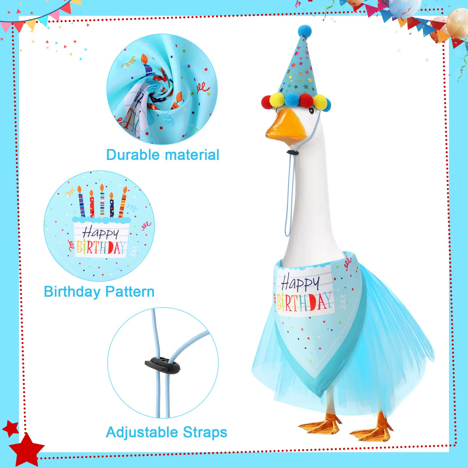 Hoemwarm birthday goose tutu blue enhances yard display with charm.