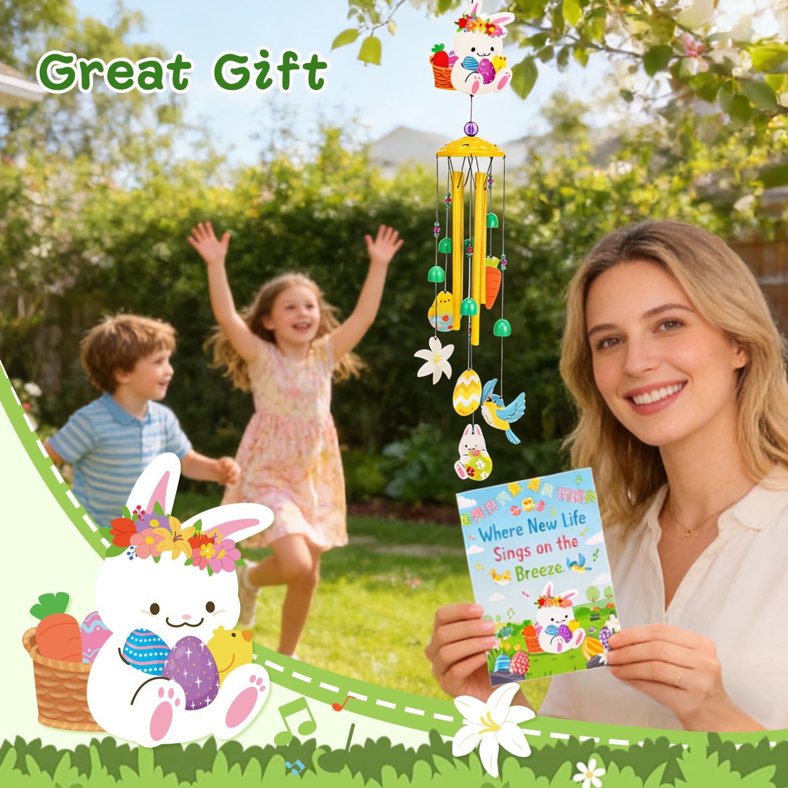 Hoemwarm Easter wind chime porch decor adds joyful sound during holidays.