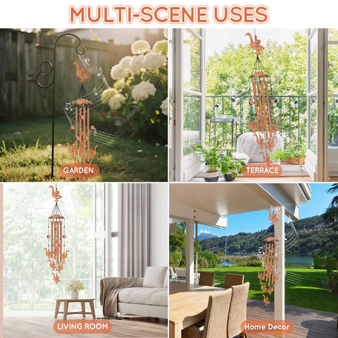 Hoemwarm goose windchime hanging on a patio for graceful breeze melody.