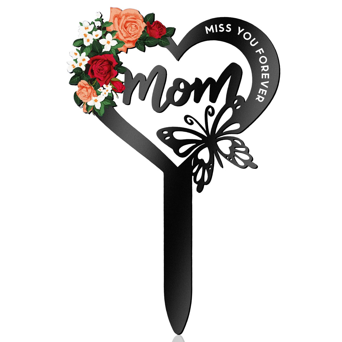 Hoemwarm heart memorial marker for mom with in-ground stake, durable outdoor tribute for cemeteries
