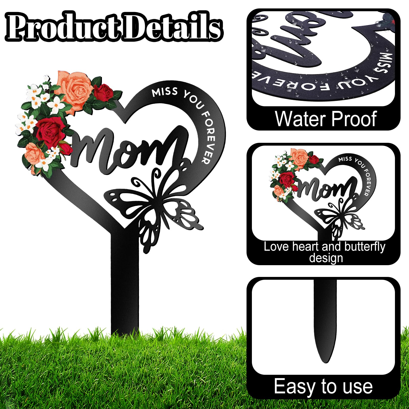 Hoemwarm metal grave stake with elegant flowers adds lasting dignity to cemetery plots