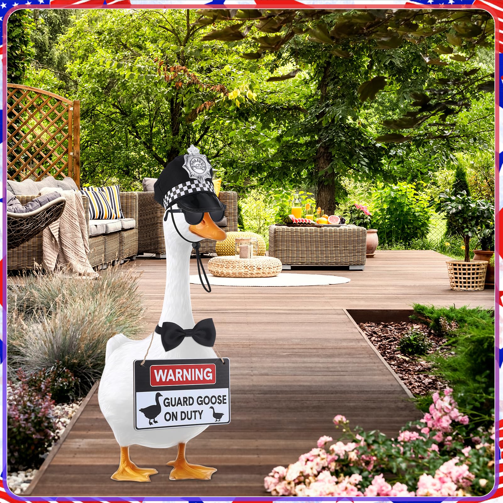 Hoemwarm adjustable bow tie simplifies porch goose setup.