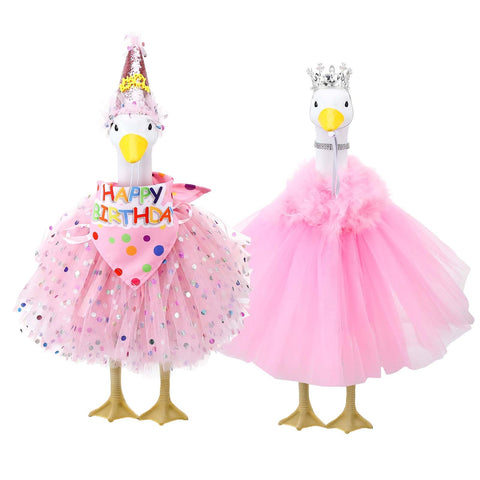 Hoemwarm princess porch goose outfit with hat and bandana enhances outdoor lawn decor.
