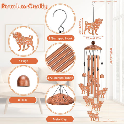 Hoemwarm pug wind chimes featuring six bells and four tubes