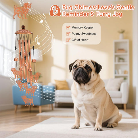 Hoemwarm wind chimes with multiple pug figures for playful decor
