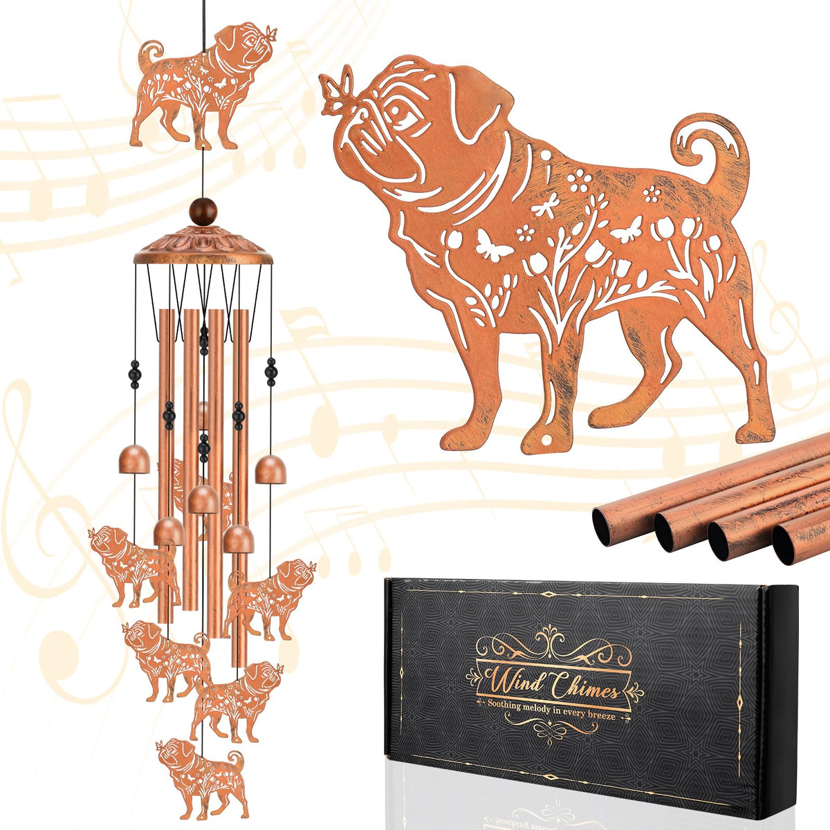 Hoemwarm pug wind chimes top pug design for outdoor charm