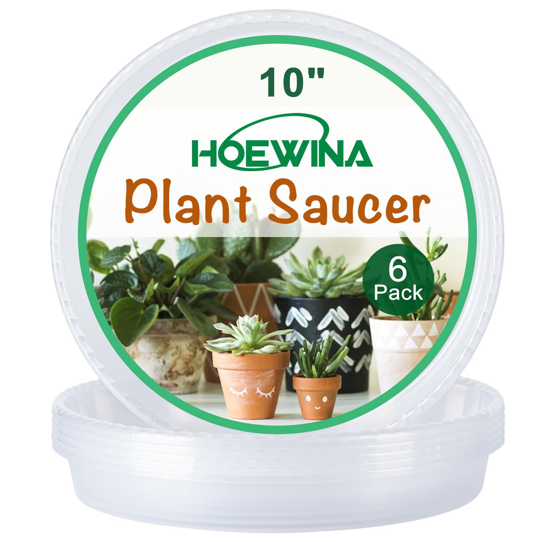 Hoewina 10-inch plant saucer set, clear and durable for indoor pots.